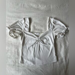 Lovers + Friends | White Puff Sleeve Crop Top